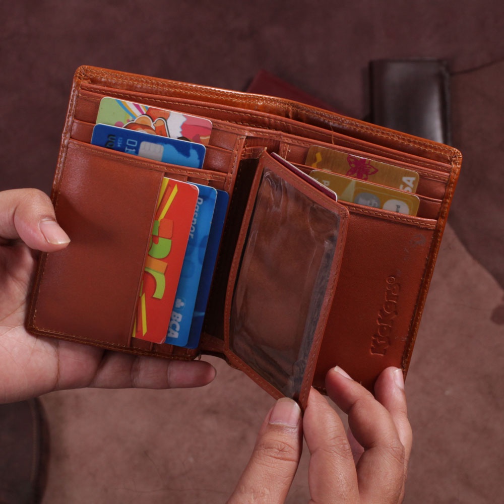 Dompet Pria Slim Bahan Kulit Sapi Asli / Dompet Cowok QILEATHER Dompet Kartu 16 SLOT Kode : D003 QI