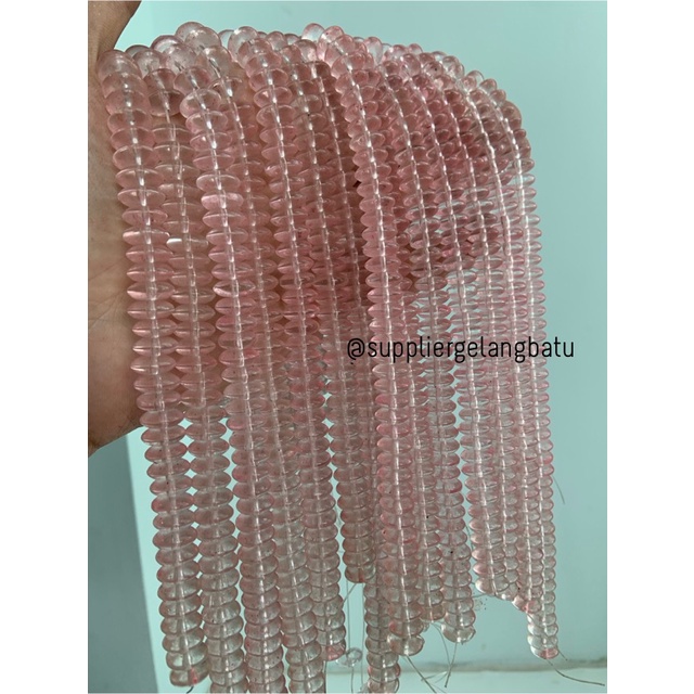 batu rondelle Stone Beads 3 x 8mm PINK quartz pembatas tasbih kuarsa