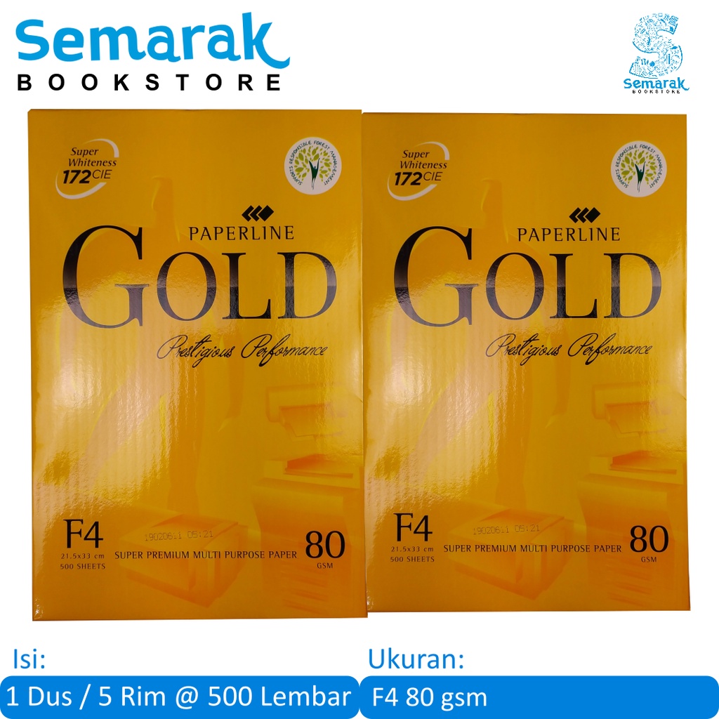 PaperLine Gold Multi Purpose Paper Kertas HVS F4 [1 Dus / 5 RIM]