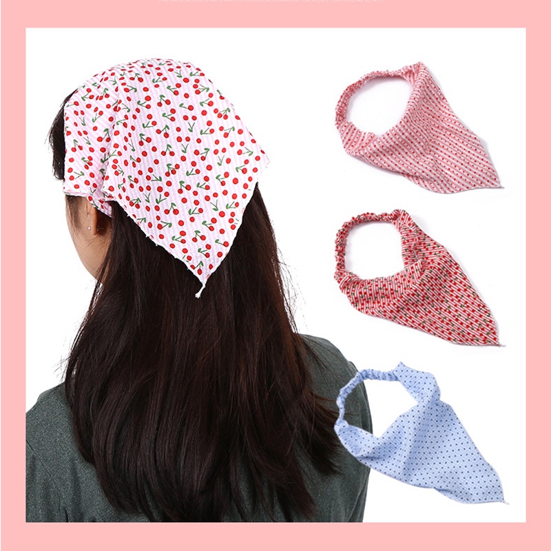 Bandana Turban Elastis Scarf Korea Fashion Wanita Hair Aksesoris Rambut Bohemia Headband / Headband Triangle Scraf Bahan Satin dan Katun Motif Polos Wanita