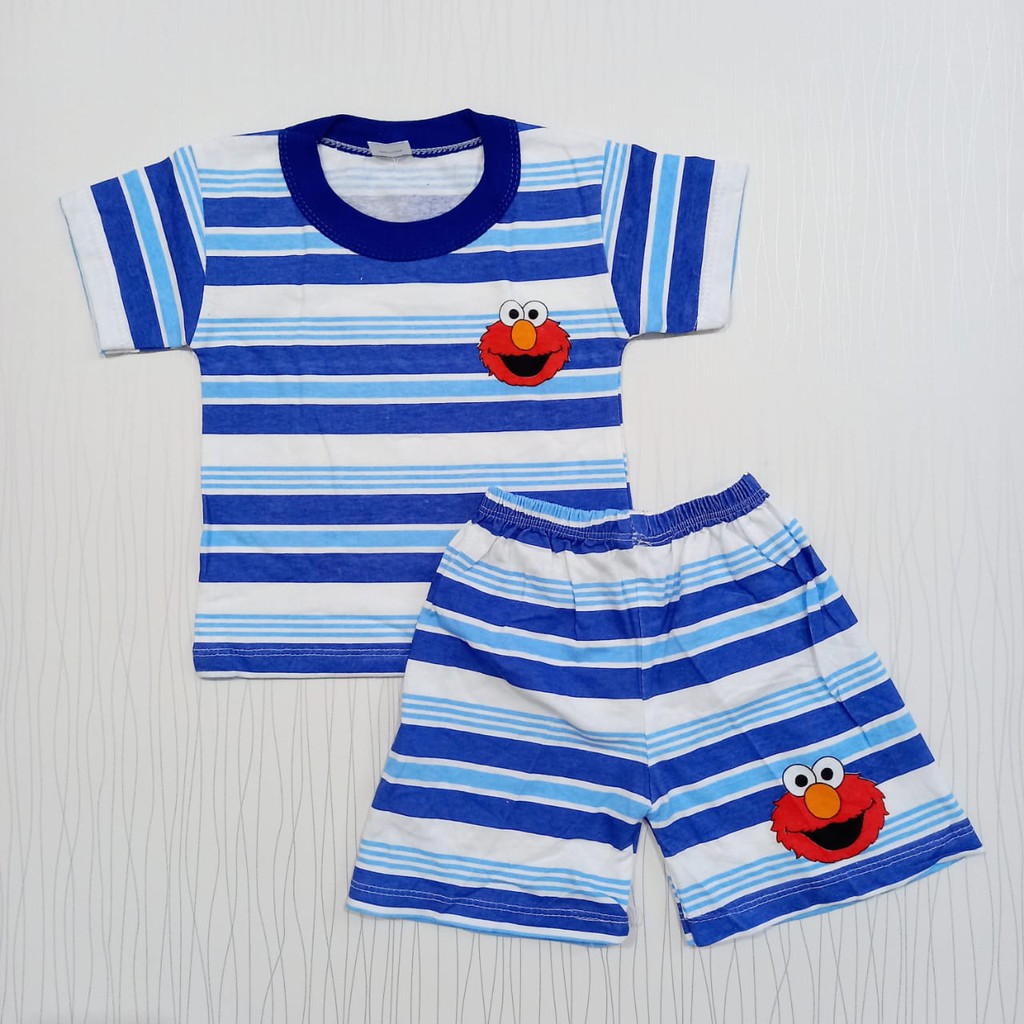 setelan baju anak laki laki salur elmo