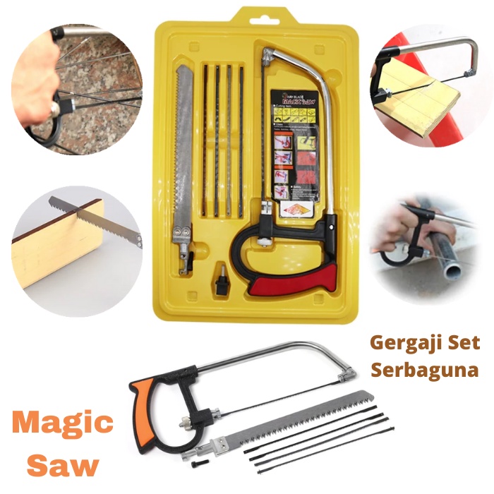 Gergaji Set Serbaguna Gergaji Set Ukir Kayu Besi Pipa Pemotong Kaca Magic Saw Set 3 Way Blade 8in1