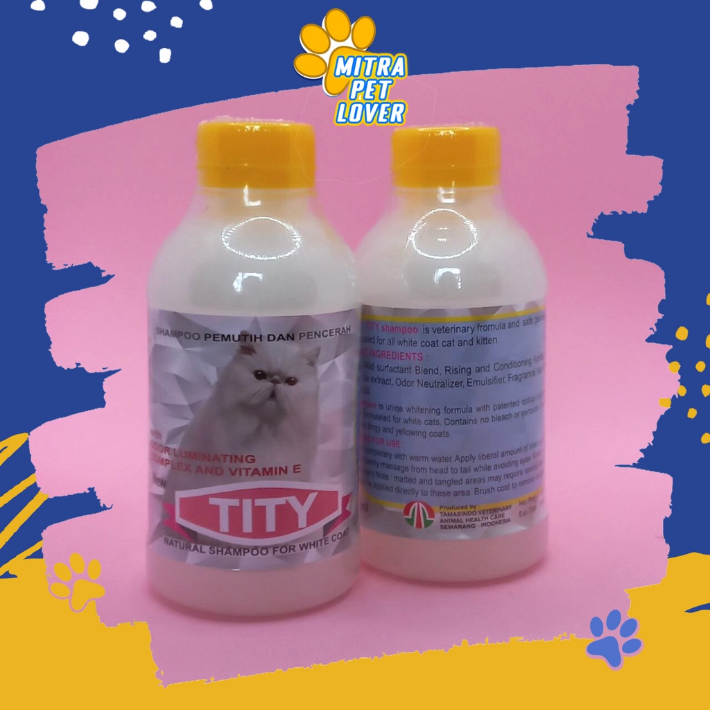 SHAMPO KUCING BERBULU PUTIH - TITY SHAMPOO 250 ML ORIGINAL - BULU MENJADI HALUS BERSIH LEMBUT WANGI HARUM , MENGHALUSKAN MELEMBUTKAN PET ANIMAL HEALTHCARE AND VETERINARY TAMASINDO OBAT KESEHATAN DAN VITAMIN TERNAK HEWAN BINATANG PELIHARAAN MITRAPETLOVER