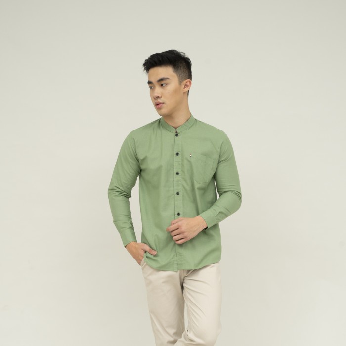 Houseofcuff kemeja Koko Lengan Panjang Pria Hijau Mint