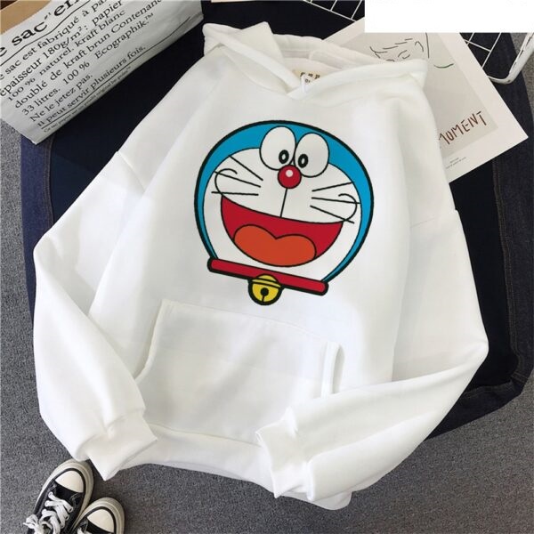 Sweater Hoodie DORAEMON SMILE Jumper Putih Pria Wanita Bahan Fleece Ukuran S M L XL XXL XXXL