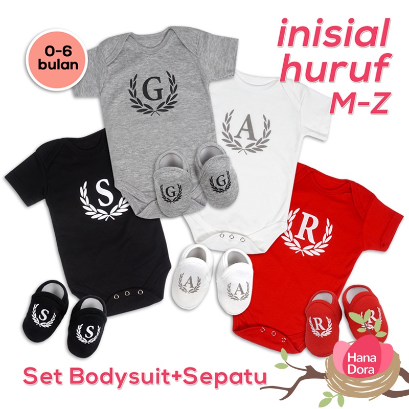 Set Bodysuit + Sepatu Inisial - Jumper Baby Huruf Nama