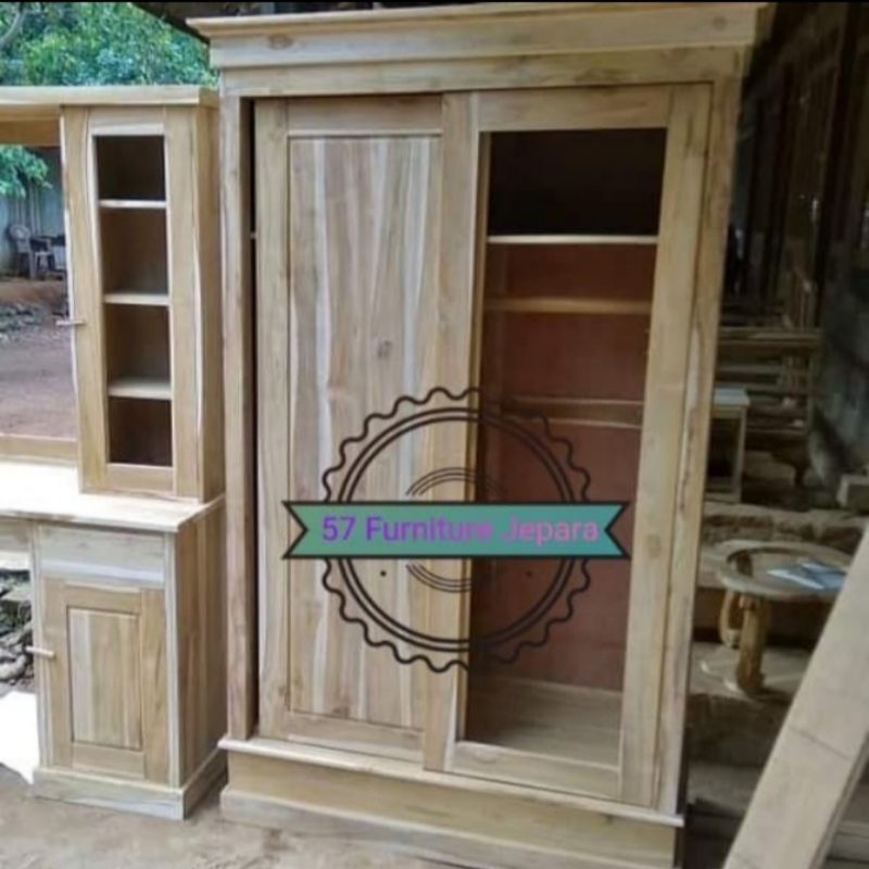 Almari pakaian jati - Lemari pintu 2 sliding model minimalis mentahan