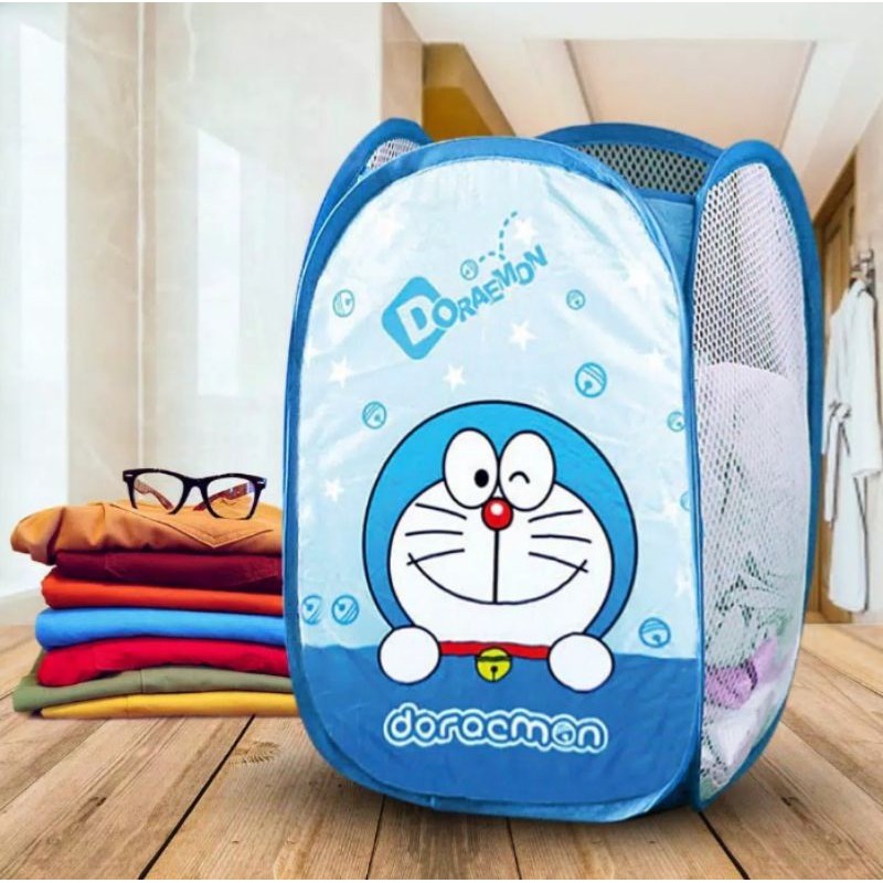 Keranjang Tempat Baju Kotor Karakter Laundry Bag Lipat Plastik