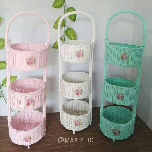 Keranjang rotan  rak  bawang bumbu  shabby chic Shopee 