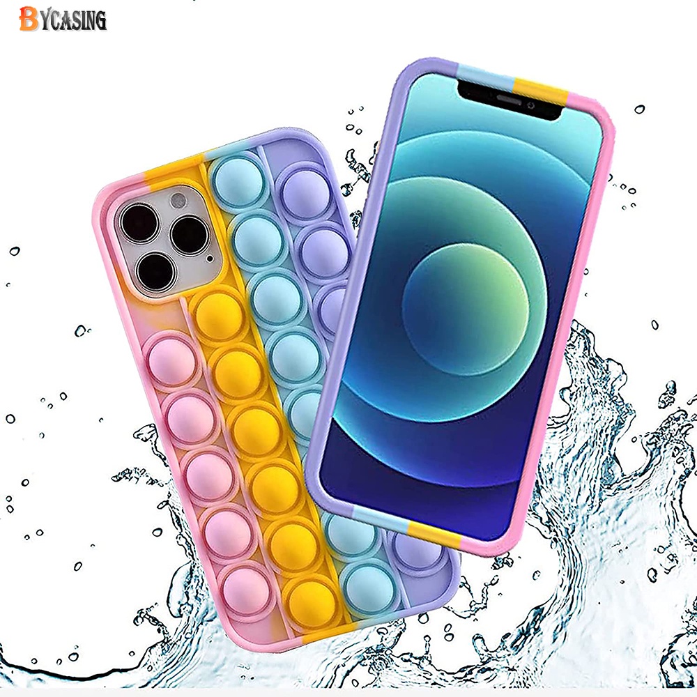 Pop Case for iPhone 12 Pro Max iPhone11 iPhone6 6s 7 8 Plus XS XR Rainbow Reliver Stress Push it Bubble Fidget Toys Phone Cover BY