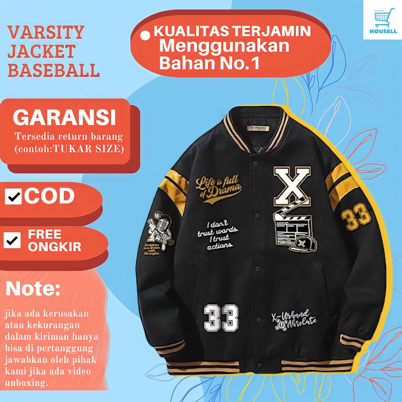 [COD]jaket varsity jacket baseball jacket vintage oversize pria thrift original base ball Unisex  Badboys Full Embroidery