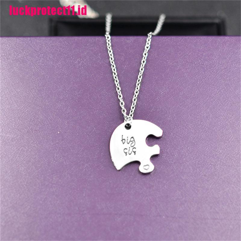 (LUCK) Kalung Rantai Dengan Liontin Puzzle Hati Motif Tulisan Big / Middle / Big Sis Untuk Wanita