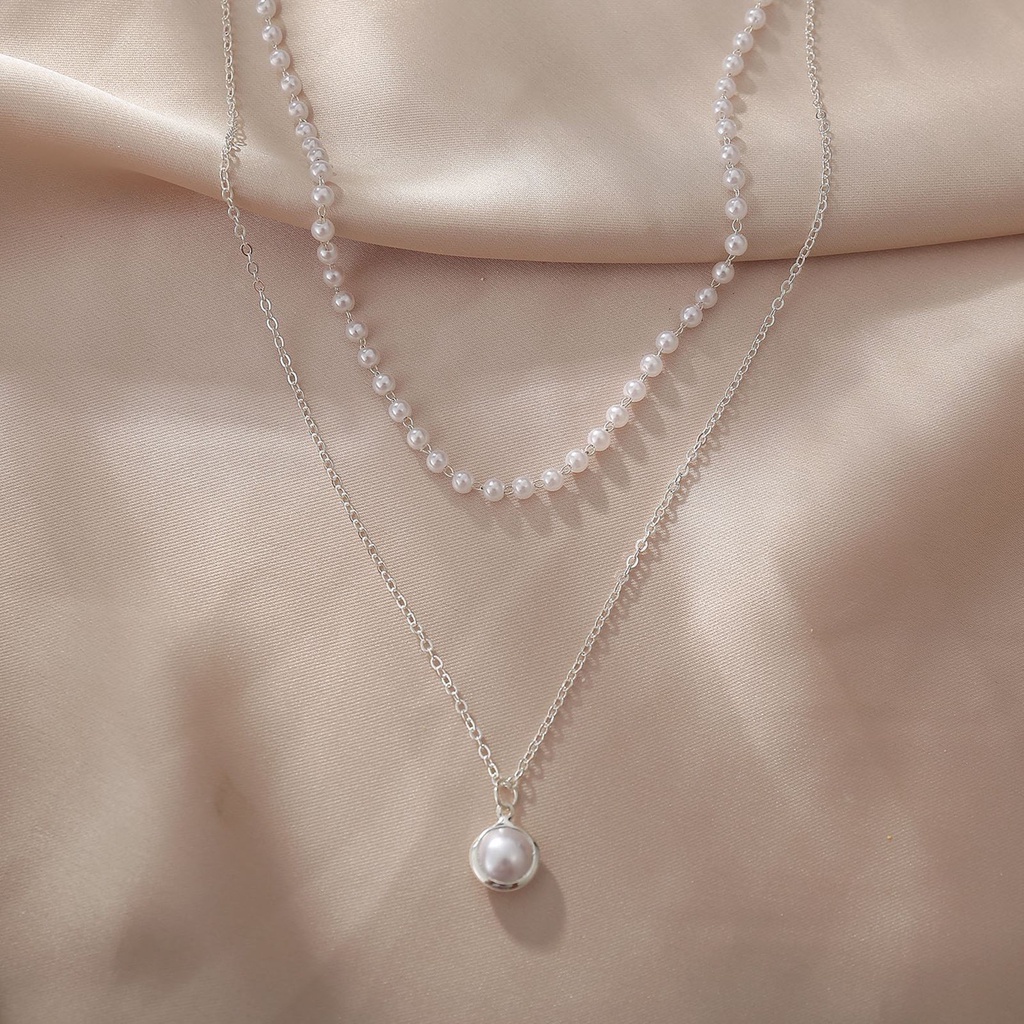 Hu Hu Hu Hu Hu Alat Bantu Pasang Kacamata♡ Kalung Rantai Klavikula Mutiara Double layer Bahan Alloy Untuk Wanita