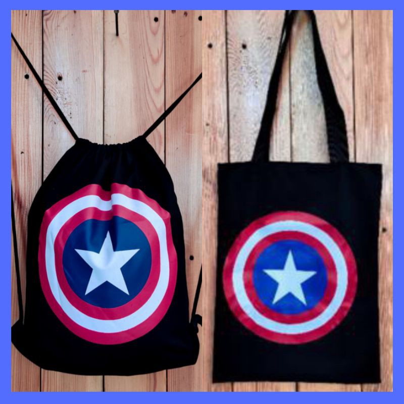 LIMITED EDITION Totebag / stringbag ransel serut sablo motif Captain america  | bahan drill halus