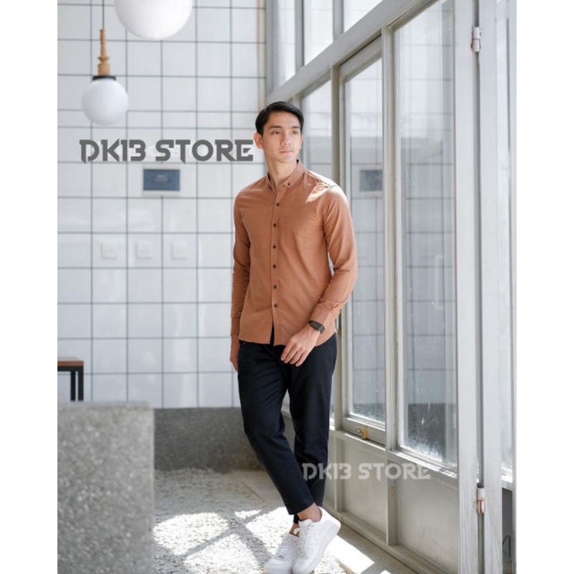 Kemeja Panjang Pria Polos Warna Mocca/Coklat Original Size M L XL XXL XXXL