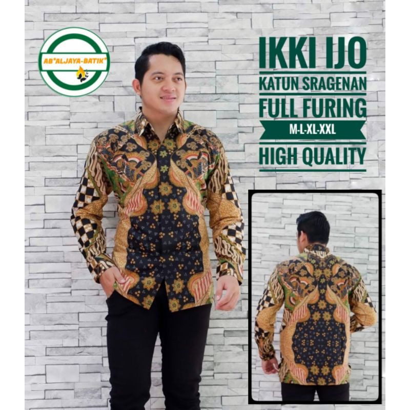 Kemeja Batik Lengan Panjang Warna Hijau Batik Pria Exclusive Lapis Furing Terbaru IKKI PANJANG