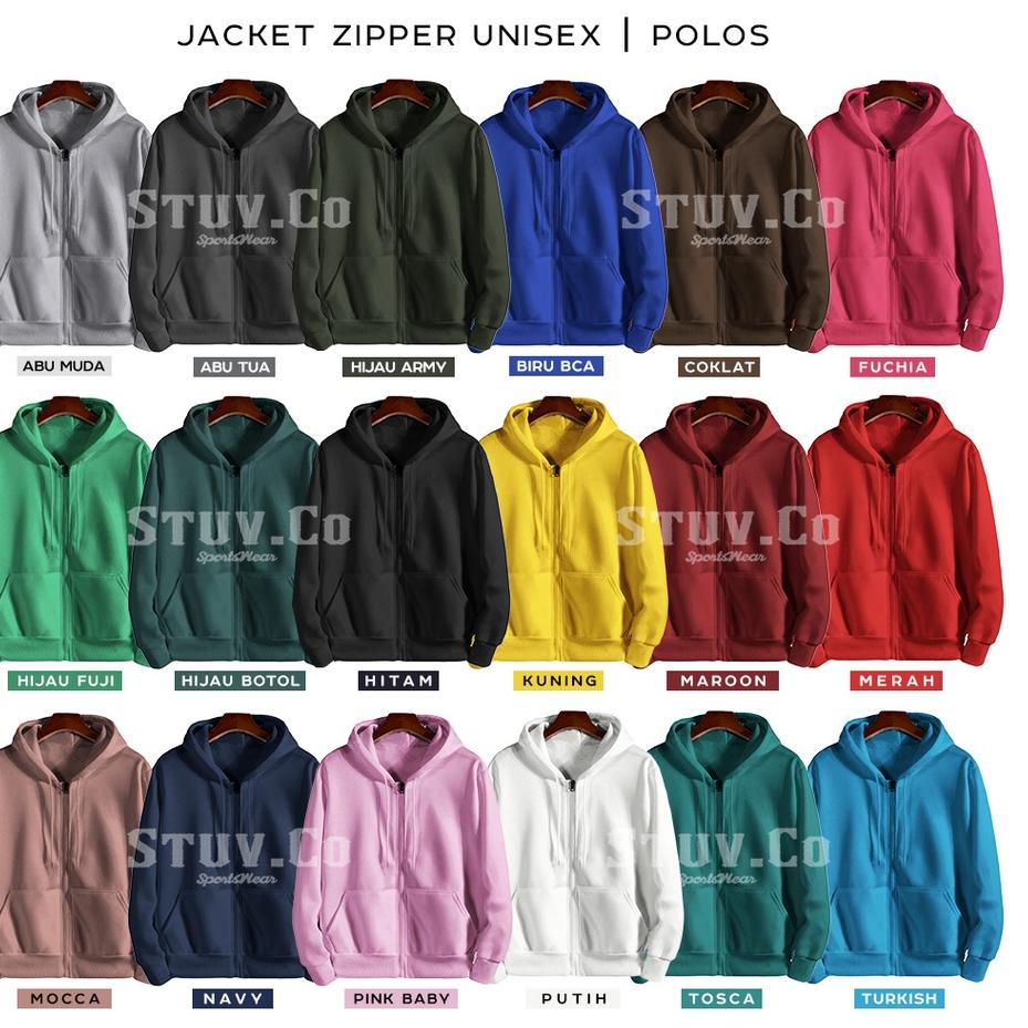 Jaket Sweater Polos Hoodie Zipper Resleting Hijau Tosca Pria Wanita M L XL