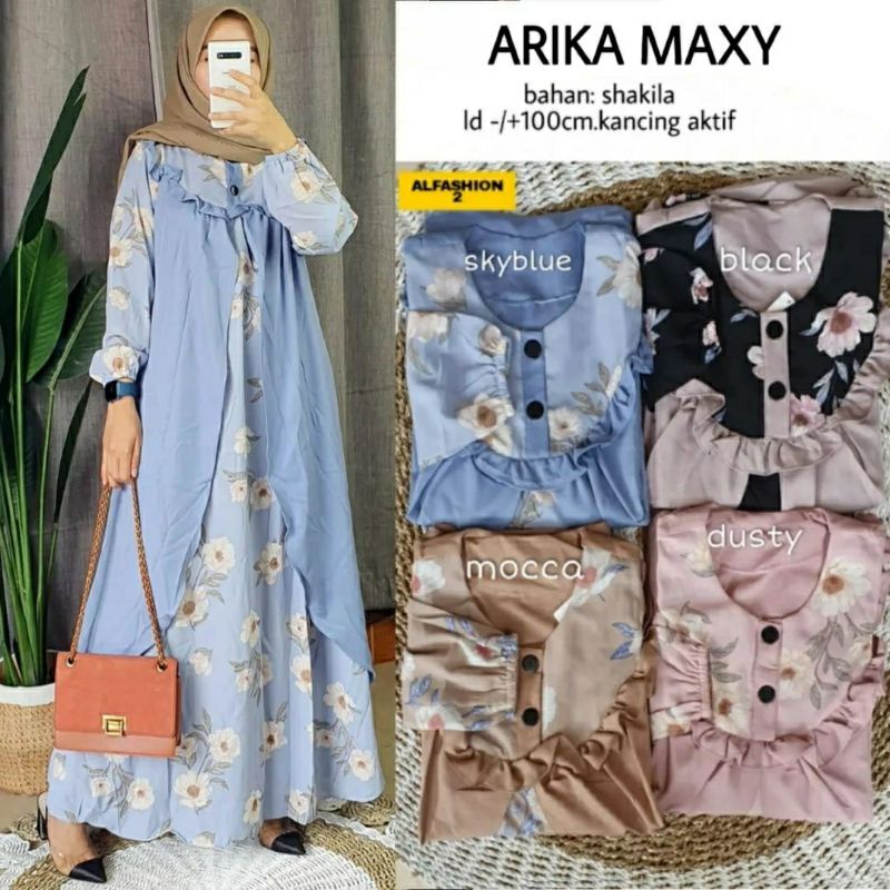 Arika Maxy, GAMIS LEBARAN CANTIK FIT XL LD 100 BAHAN SHAKILA IMPORT TERMURAH KEKINIAN OOTD