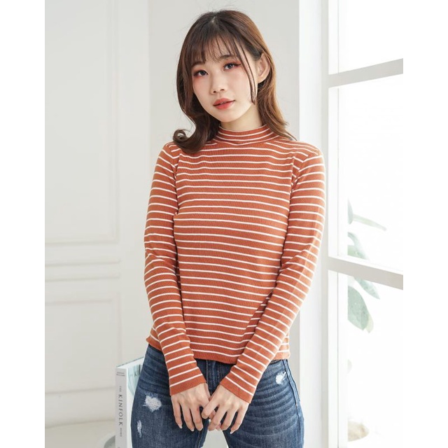 Lany Turtleneck Sweater Soft Knit Import - Atasan Rajut Salur Kerah Tinggi - Blouse Korea TM (J117)