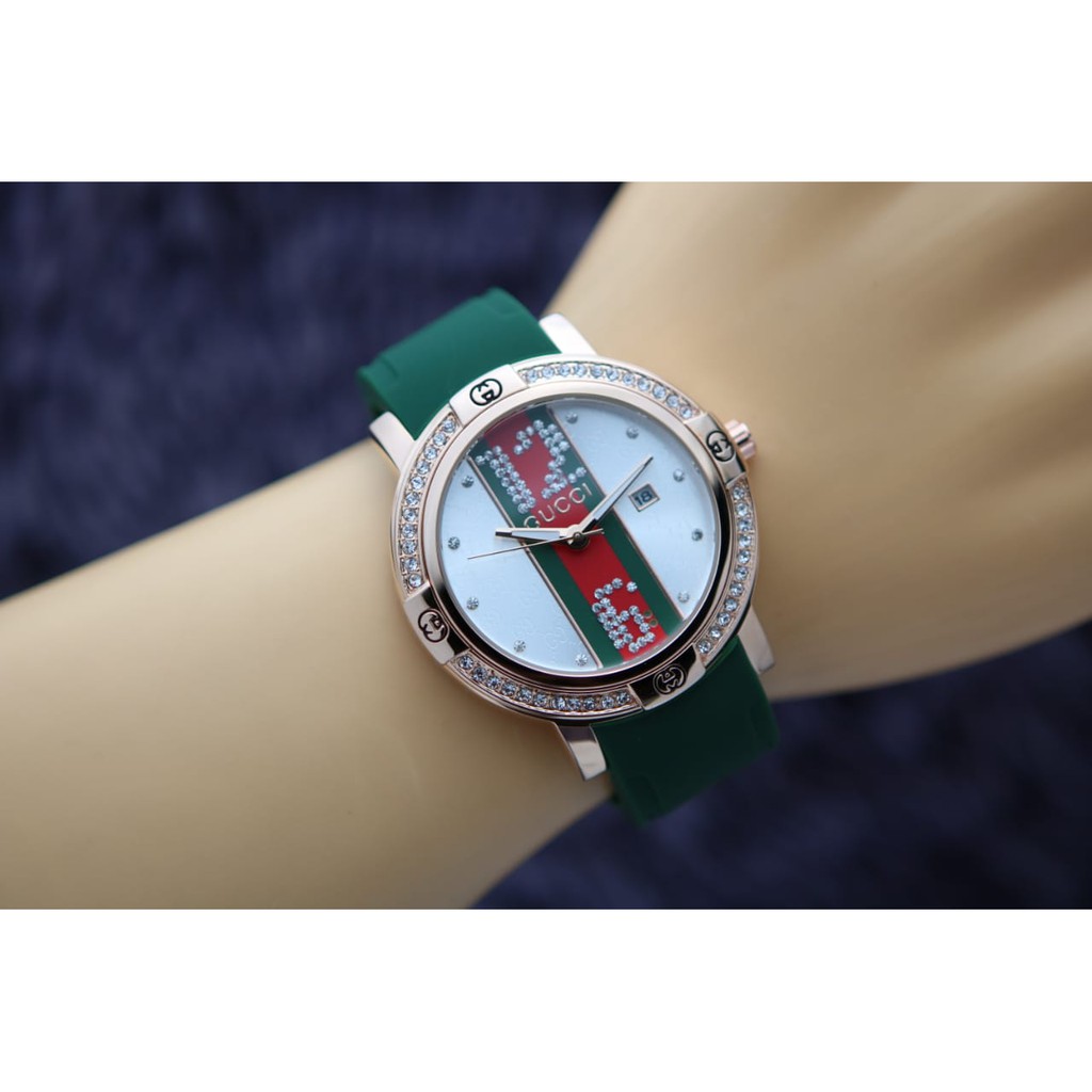 Jam Tangan Wanita Cewek Analog Fashion Gucci Premium Tanggal Rubber
