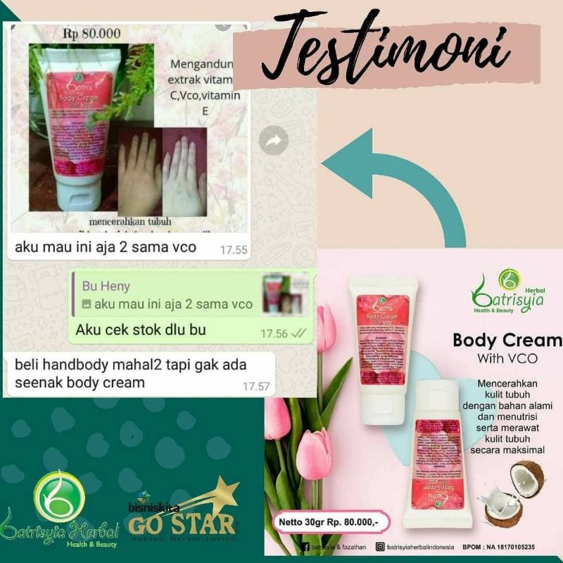 Body Cream Batrisyia/ pencerah kulit  aman bpom/penghilang bekas luka strechmark