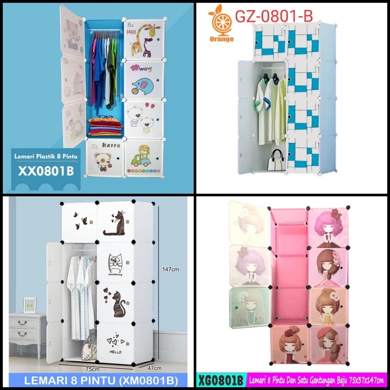 (6kg) lemari portable 8 pintu karakter doraemon hello kitty kerropi gantungan baju