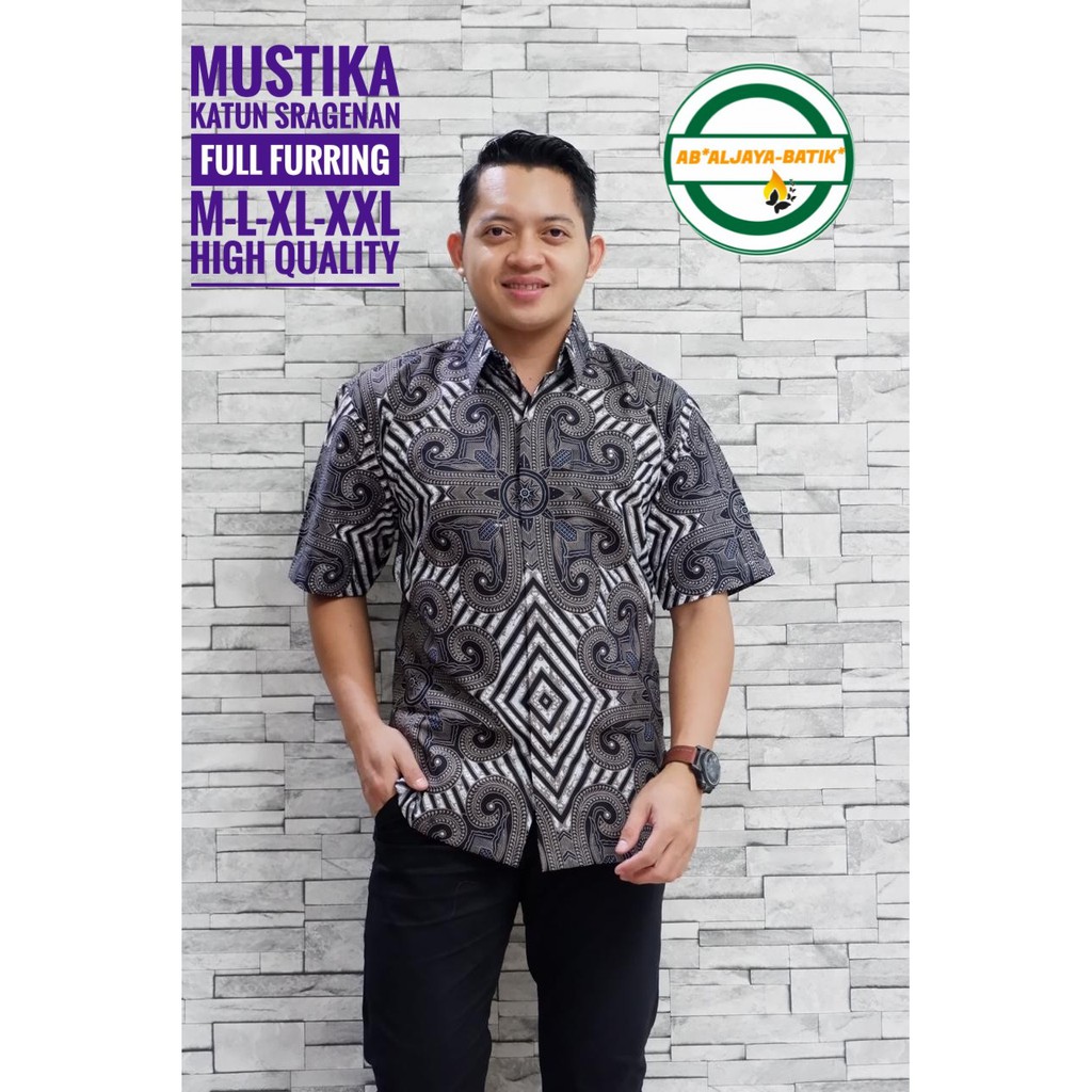 MUSTIKA Kemeja Batik Pria Lengan Pendek Katun Halus FULL FURING Batik Aljaya