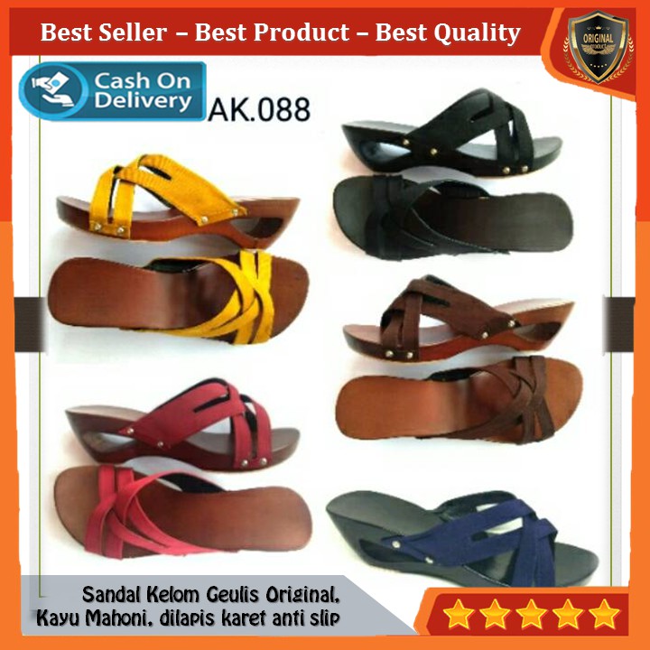 Kelom Gelis Wedges Sandal Wanita Terompah Sendal Kayu Modern, Kelom Geulis Model No AK088 COD