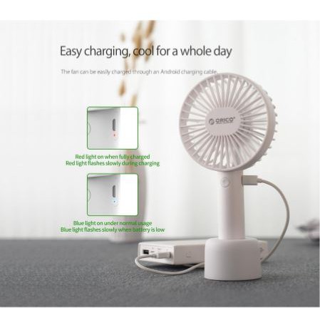 Fan mini handheld orico rechargable 2000mah portable with stand holder fh1 - Kipas angin tangan genggam