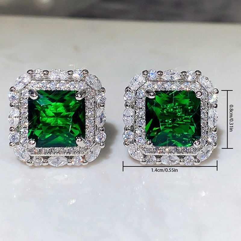 Anting Stud Cubic Zirconia Warna Hijau Gaya Vintage Untuk Wanita