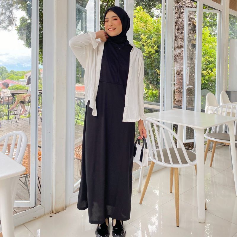 INNER SPAN BUSUI LONG DRESS TANPA LENGAN JERSEY Size M L XL XXL  / INNER GAMIS / INNER MANSET GAMIS