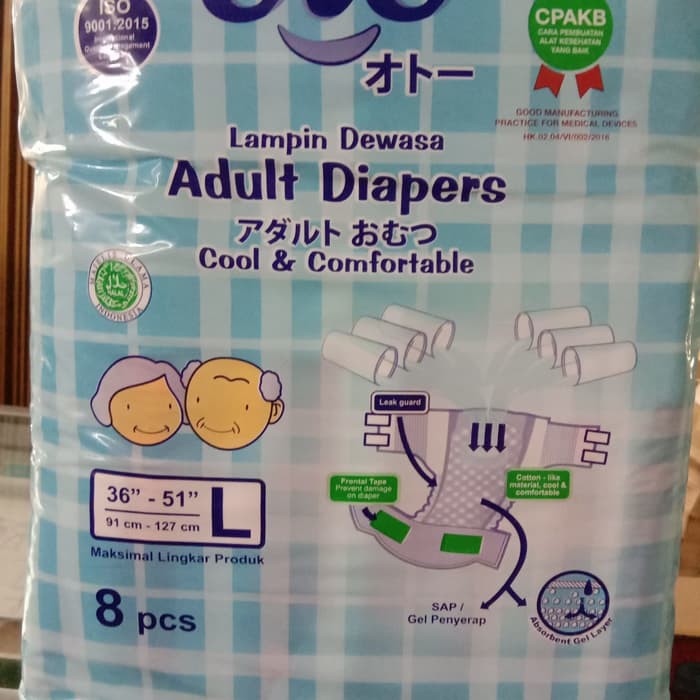 OTO Pampers / Popok Dewasa - Popok Perekat - Popok Orang Tua - Popok Lembut - Pampers UKURAN L 8PCS