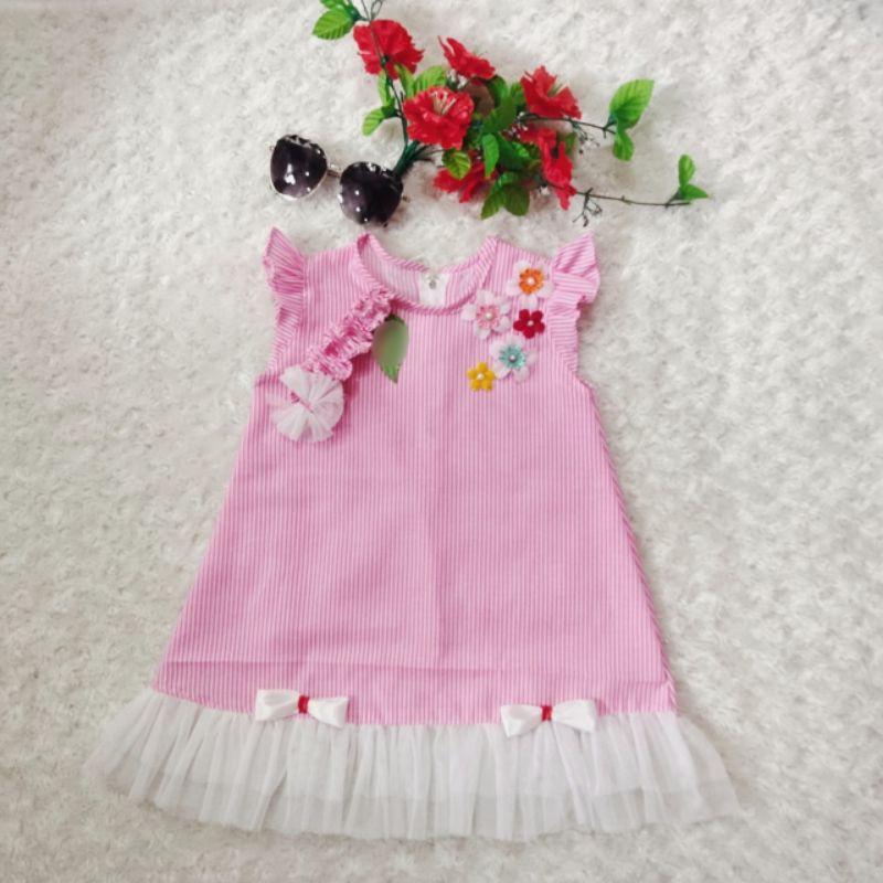 Dress Anak 1 2 tahun gaun anak lucu baju anak cewek perempuan rok tutu ( Dress diamond flowers )