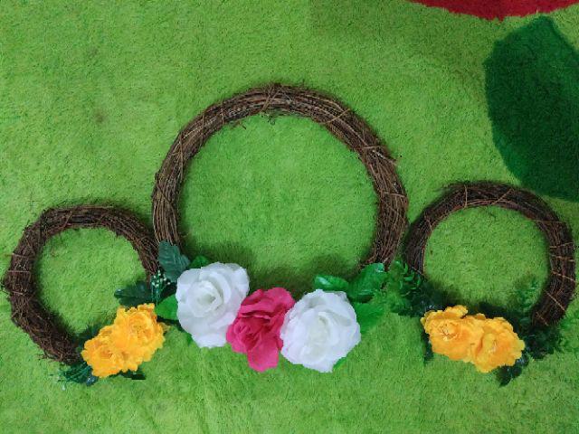Ring Rotan Diy Wreath Flowers Bulat Kayu Shabby Chic Nordic