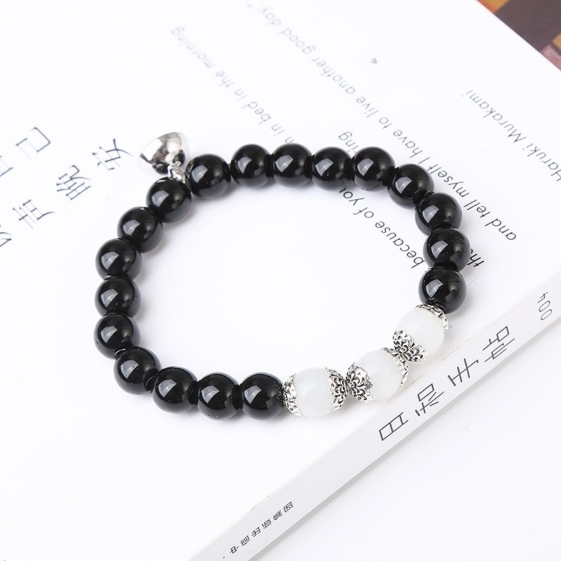 2pcs / Set Gelang Manik-Manik Obsidian Imitasi Elastis Untuk Pasangan
