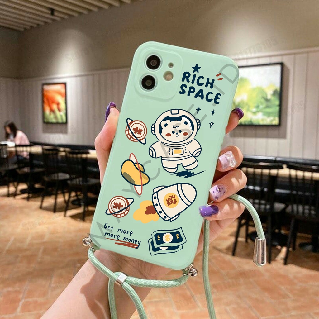 Softcase Macaron Motif Astronot + Tali Sling Vivo Y35 Y16 Y19 T1 5G Y75 V23 5G V23E Y12 Y15 Y17 Y12s