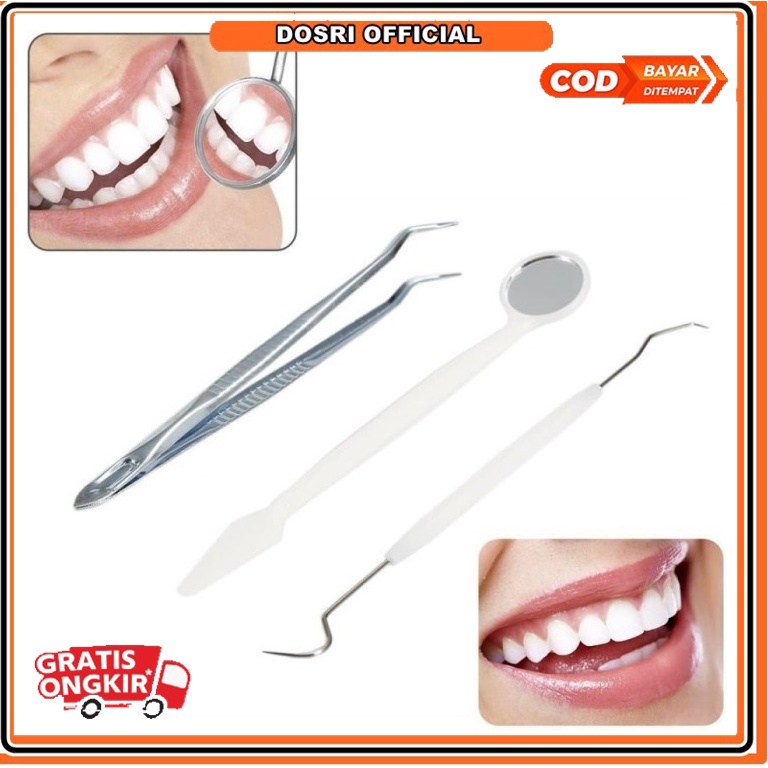 [BISA COD] Alat Pembersih Karang Gigi 3 In1 Dental Instrument Hook Pinset Kaca Set Pembersih Karang Gigi Perawatan Gigi