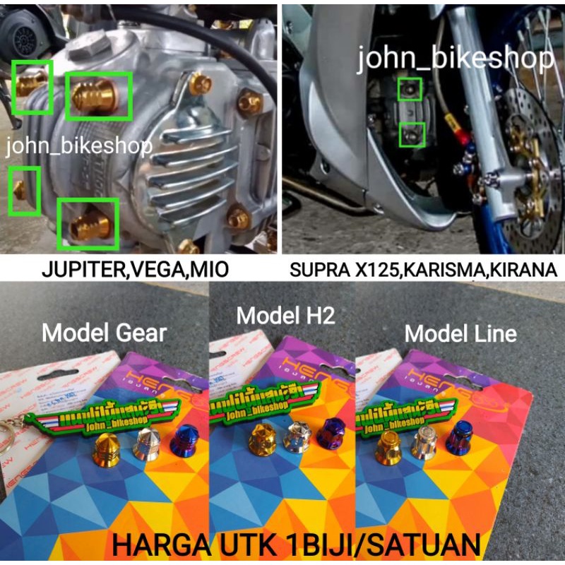 Mur Probolt Cylinder Head Kop Supra X 125 Karisma Kirana Jupiter Vega Mio Gold Blue Crom Silver Stai