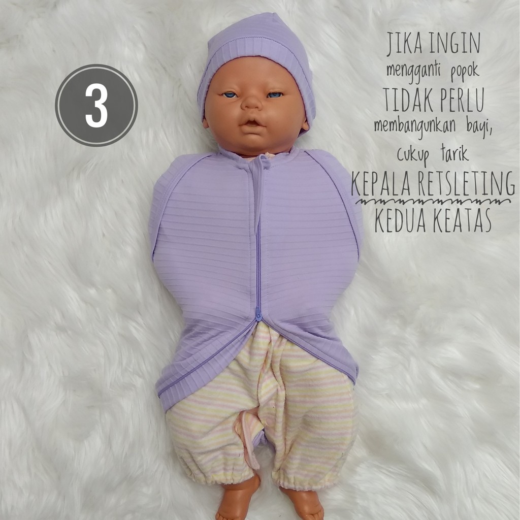 Bedong instant Cuddle me Hybrid Swaddle pod set dengan topi