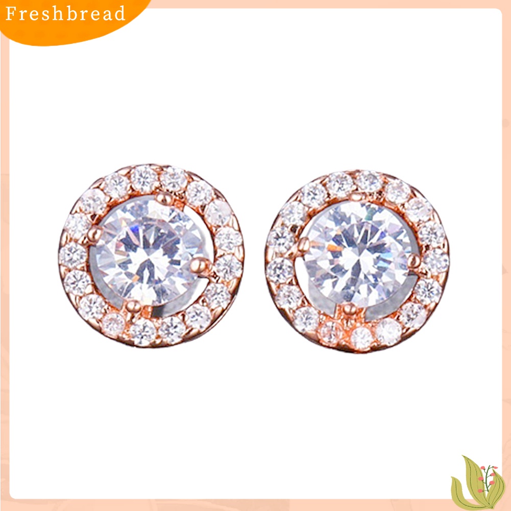 Fresh| Anting Stud Bentuk Bulat Aksen Berlian Imitasi Bahan Alloy Untuk Wanita