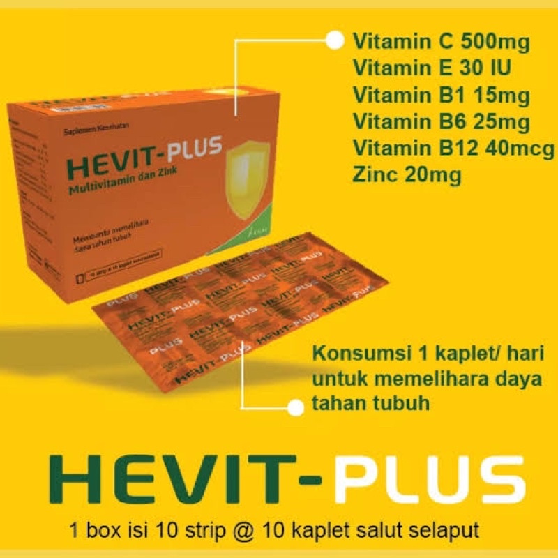 1 Box HEVIT PLUS multivitamin vitamin C, vit E, vit B1, vit B6, vit B12, Zinc