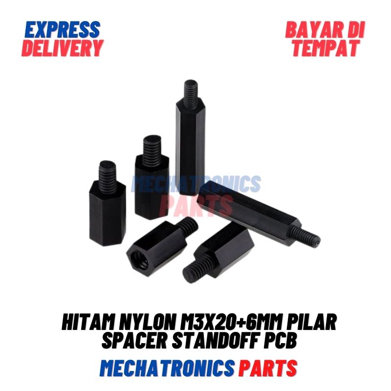 HITAM NYLON M3X20+6MM PILAR SPACER M3 STANDOFF PCB M3 20+6MM NILON