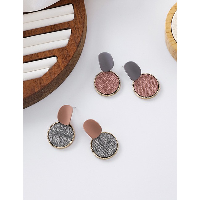 LRC Anting Tusuk Fashion Dark Powder 925 Silver Needle Geometric Irregular Round Earrings D20846