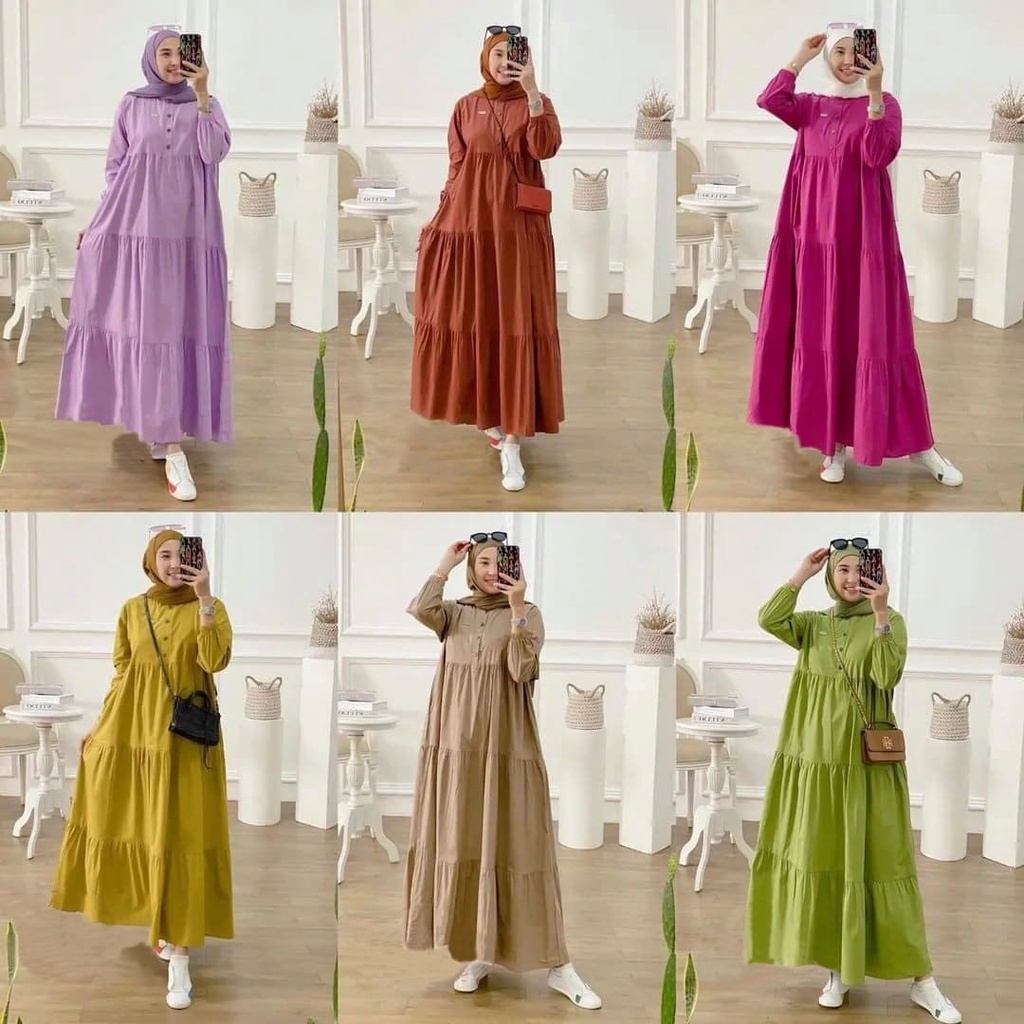 Gamis Tanggung Kirania Maxi Dress Katun Polos Busui Dres Cewek Terbaru Pakaian Muslim Wanita Fashion