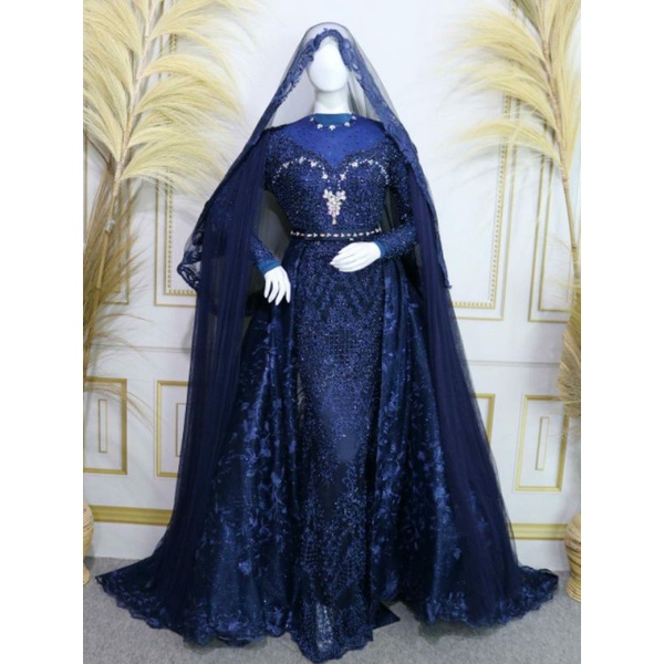 GAUN SLIM EKOR PENGANTIN WARNA NAVY