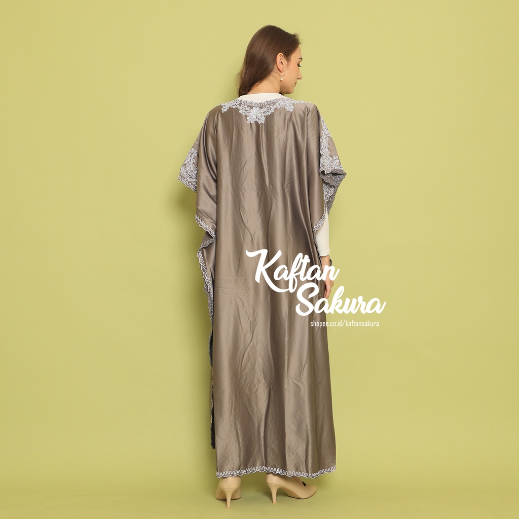 gamis mewah premium bahan satin silk dengan kombinasi payet dan bordir mewah original by kaftansakura