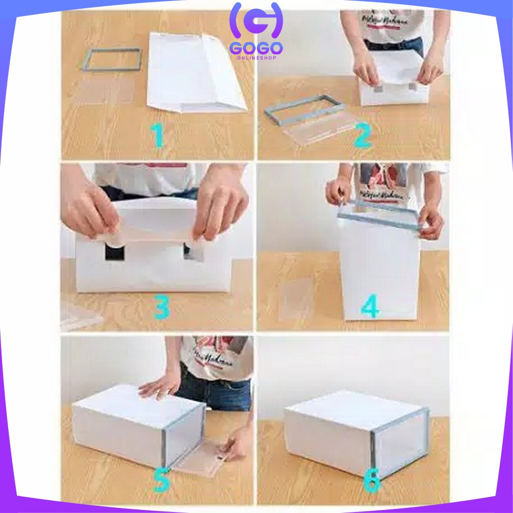 GOGO-C158 Kotak Sepatu Lipat Transparan Tebal Shoes Storage Box Organizer Rak Sepatu Plastik Susun