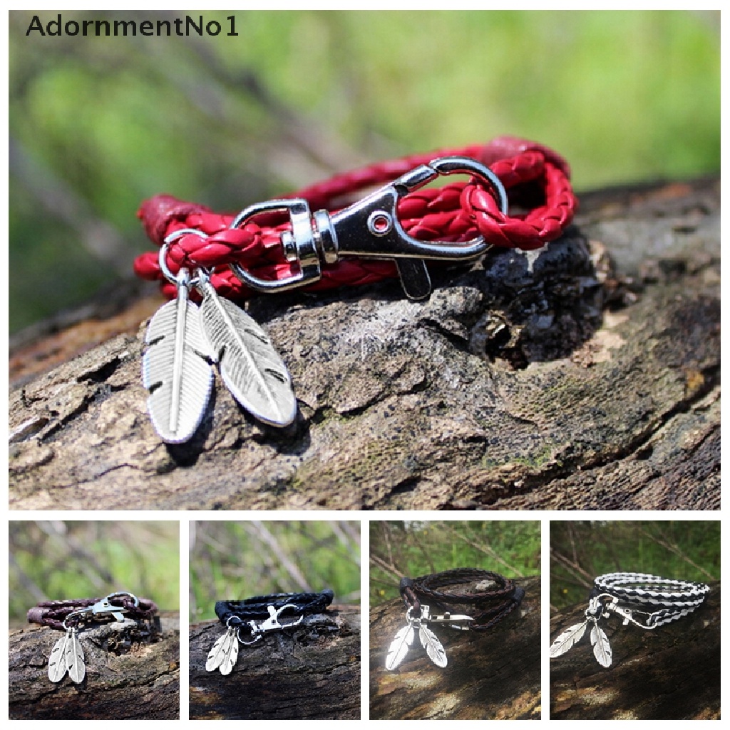 (AdornmentNo1) Gelang Tangan Kulit PU Motif Bulu Aksen Hollow Untuk Perhiasan Pria