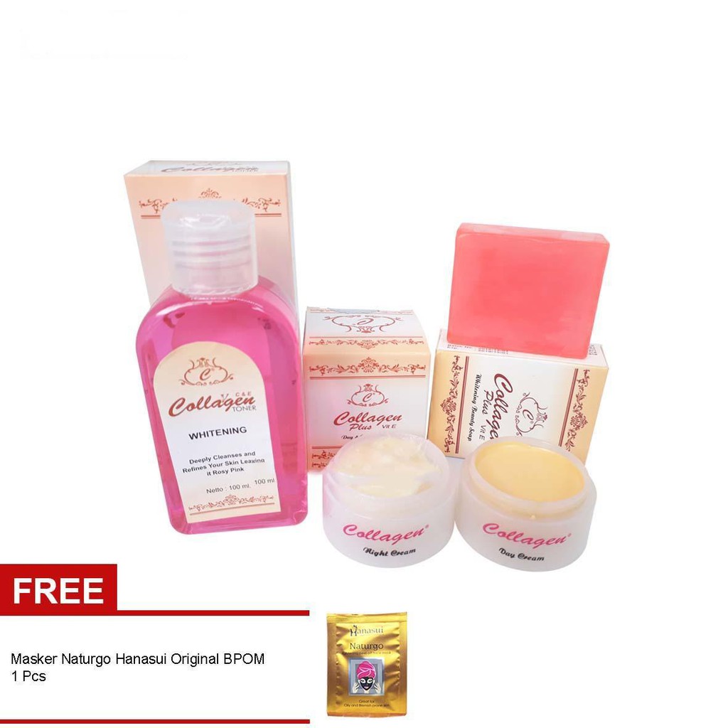 Paket Krim Collagen Original + Sabun + Toner Whitening Free Masker Wajah HANASUI bpom