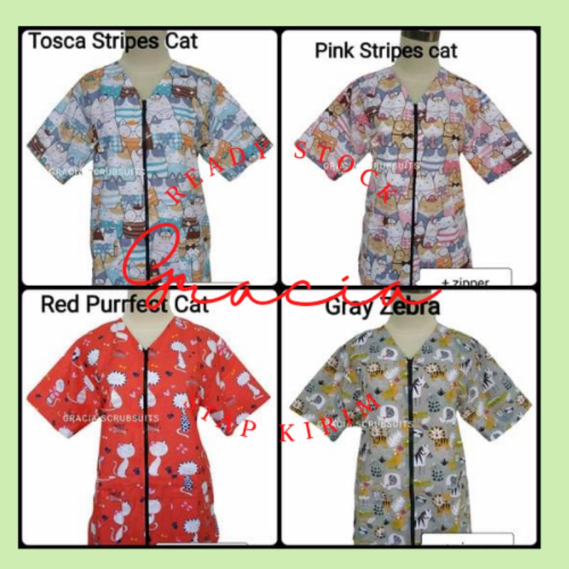 READY STOCK - GRACIA SCRUBSUITS - scrubsuits / scrub / baju jaga MOTIF RESLETING ZIPPER